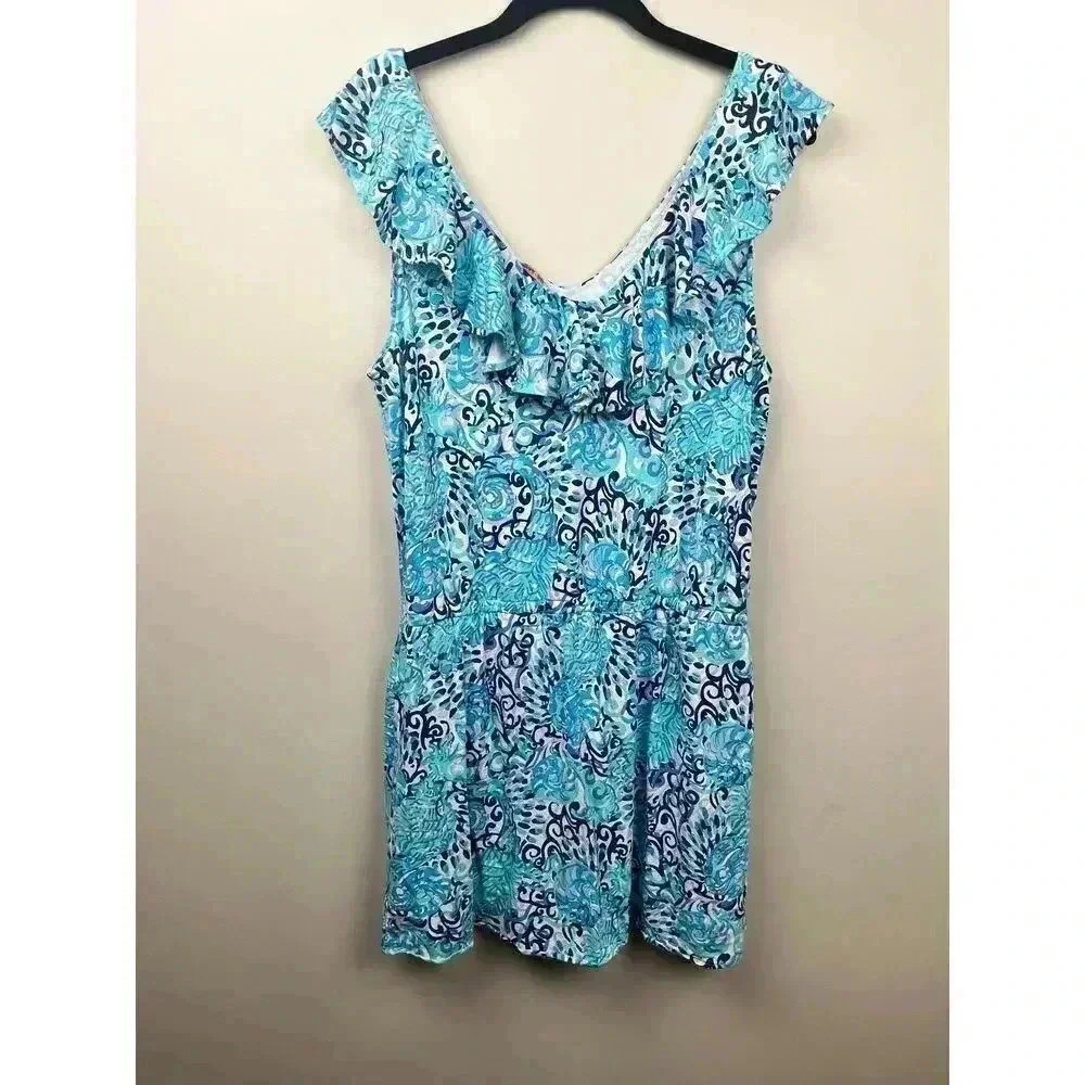 Lilly Pulitzer Blue Aqua Spritz Alessa Romper - size Large - Picture 3 of 5